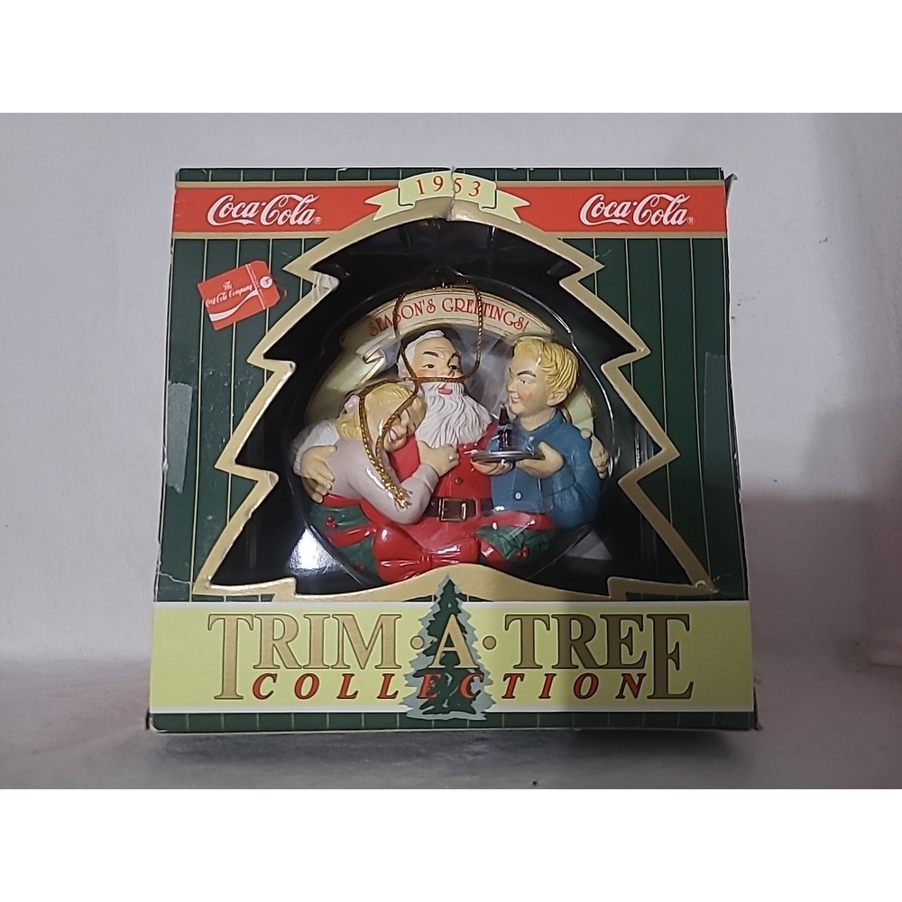1997 Coca Cola Christmas‎ Ornament Trim A Tree Santa With Elf Serving Coke